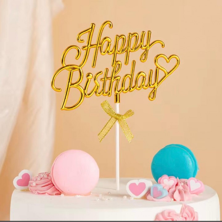 Pasta Üstü Mika Happy Birthday Gold