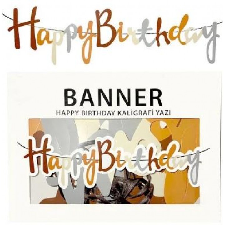 BANNER EL YAZILI HAPPY BİRTHDAY KAHVERENGİ UZAR YAZI