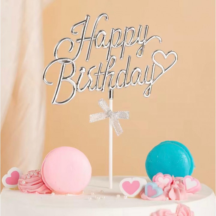 Pasta Üstü Mika Happy Birthday Silver