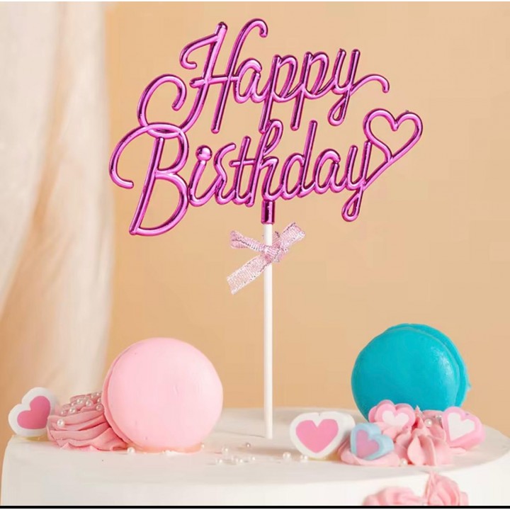 Pasta Üstü Mika Happy Birthday Pembe