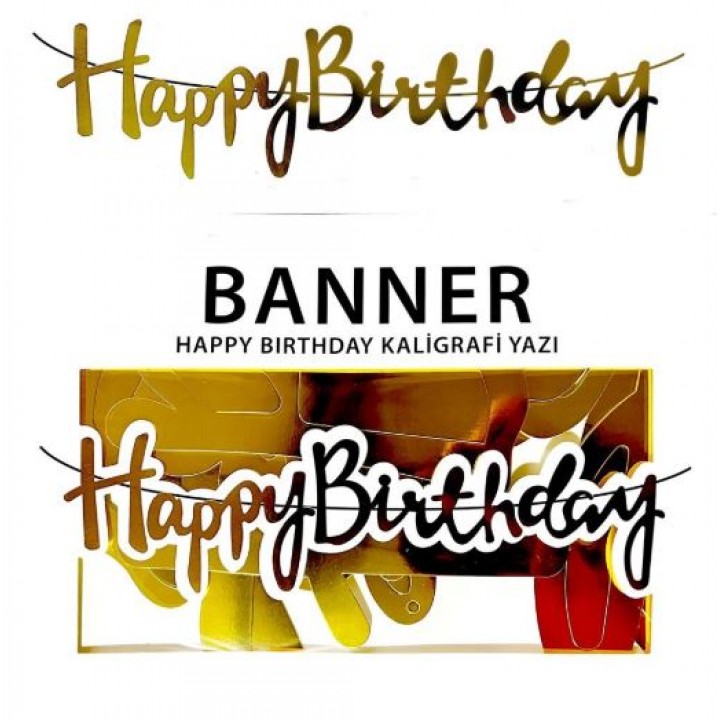 BANNER EL YAZILI HAPPY BİRTHDAY GOLD UZAR YAZI