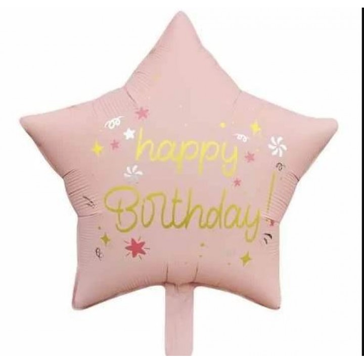 18 İNC YILDIZ HAPPY BİRTHDAY PEMBE FOLYO BALON 47*47