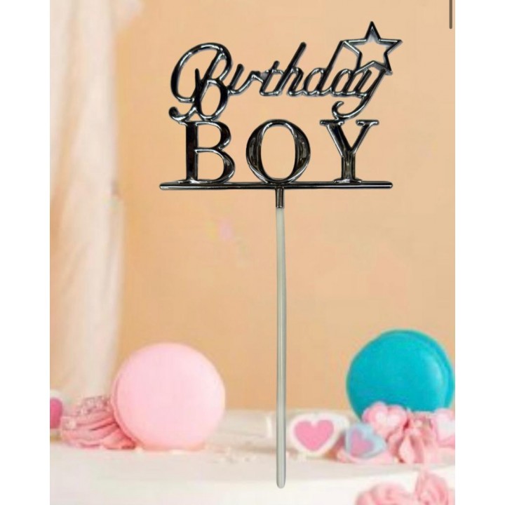 Pasta Üstü Mika Birthday Boy Gümüş