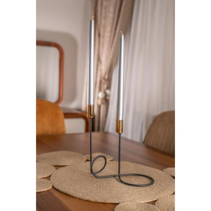 Metalik Gümüş Şamdan Mumu 25cm 1 AD