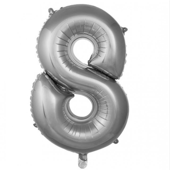 8- RAKAM 34 İNC GÜMÜŞ RENK BALON 76 CM