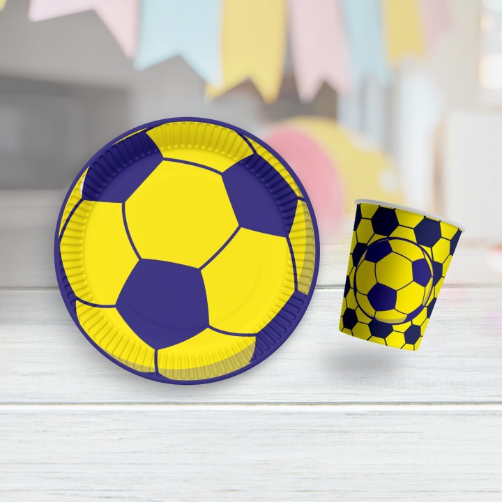 Sarı Lacivert Karton Tabak Bardak Set 8'Lİ