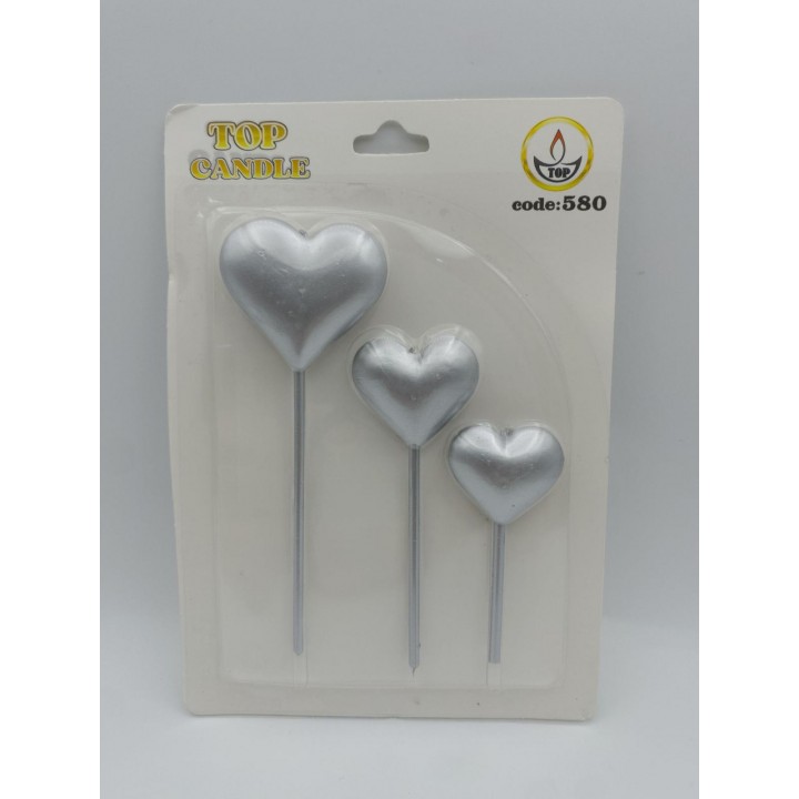 TOP CANDLE GÜMÜŞ 3'LÜ KALP MUM