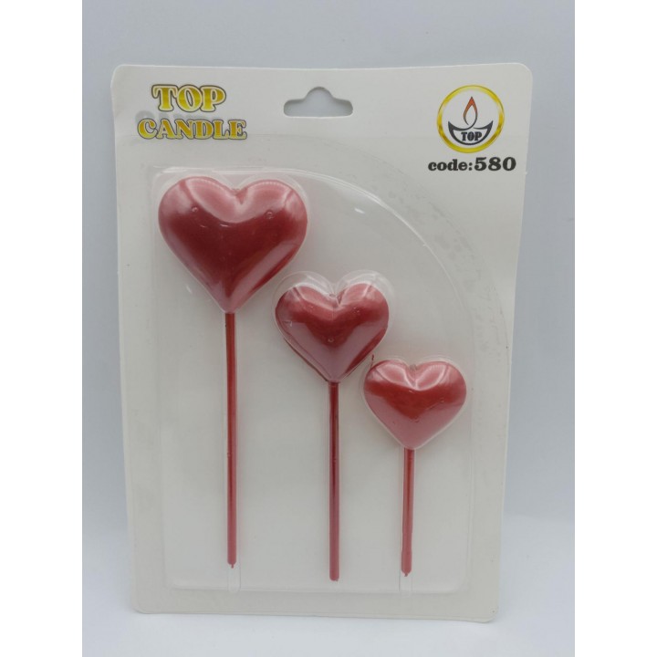 TOP CANDLE KIRMIZI 3'LÜ KALP MUM