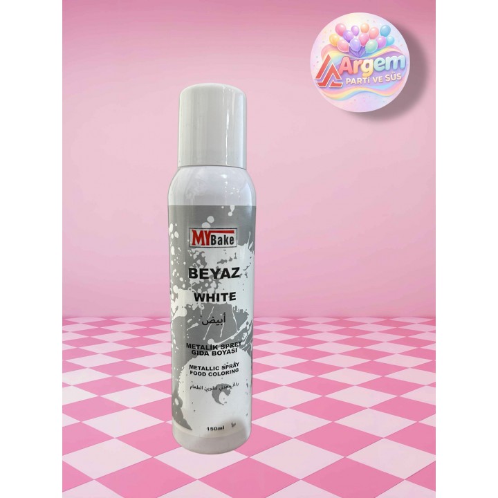 MY BAKE BEYAZ  Metalik Sprey Gıda Boyası 150 Ml