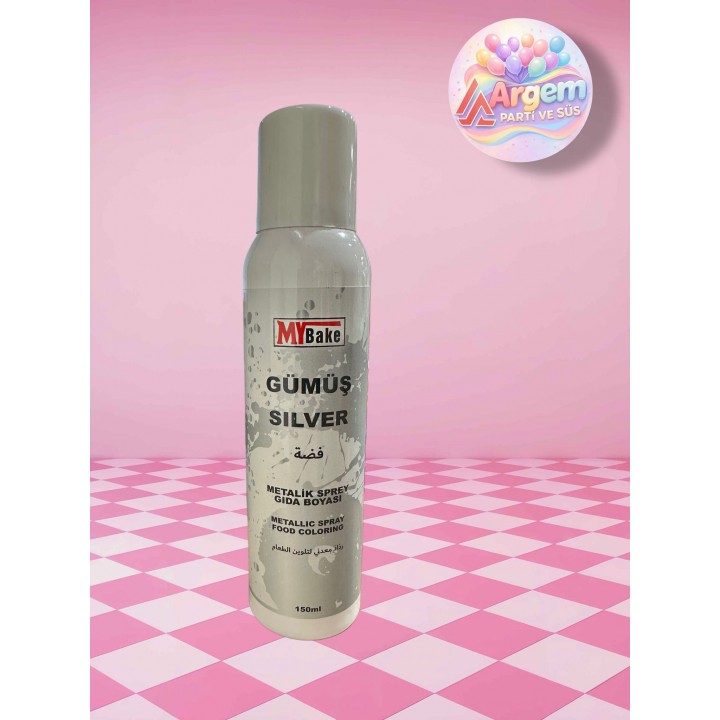 MY BAKE GÜMÜŞ  Metalik Sprey Gıda Boyası 150 Ml