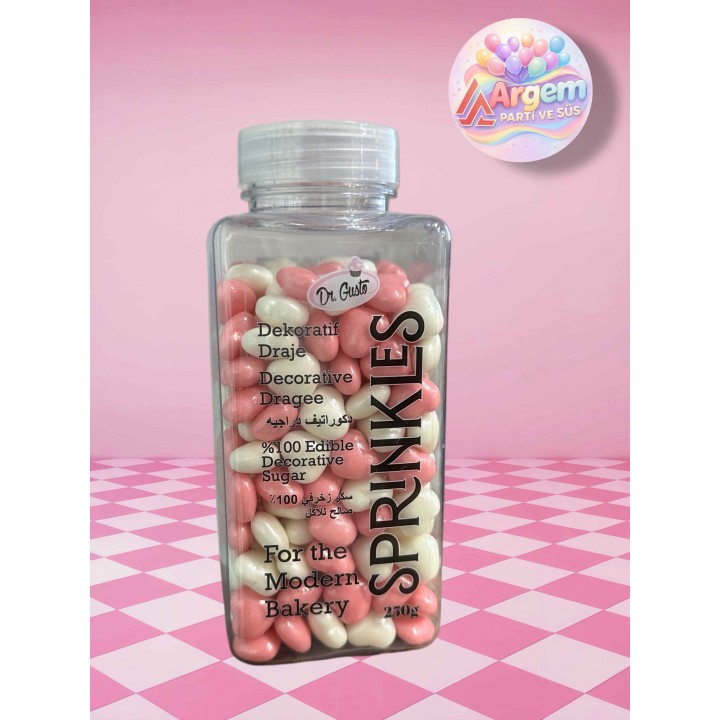 DR GUSTO SPRİNKLES PASTA SÜSÜ PEMBE BEYAZ KALP  250 GR