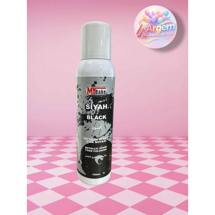 MY BAKE Siyah Metalik Sprey Gıda Boyası 150 Ml