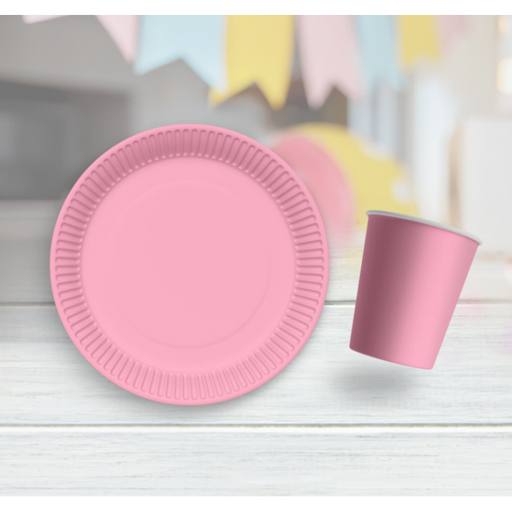 Pembe Makaron Tabak Bardak Set 8'li