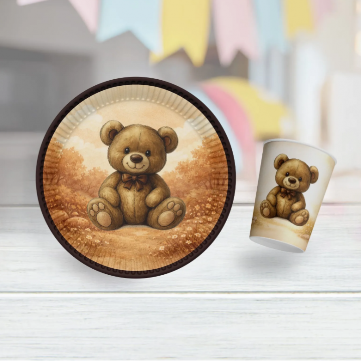 RETRO SEVİMLİ AYI TABAK BARDAK SET