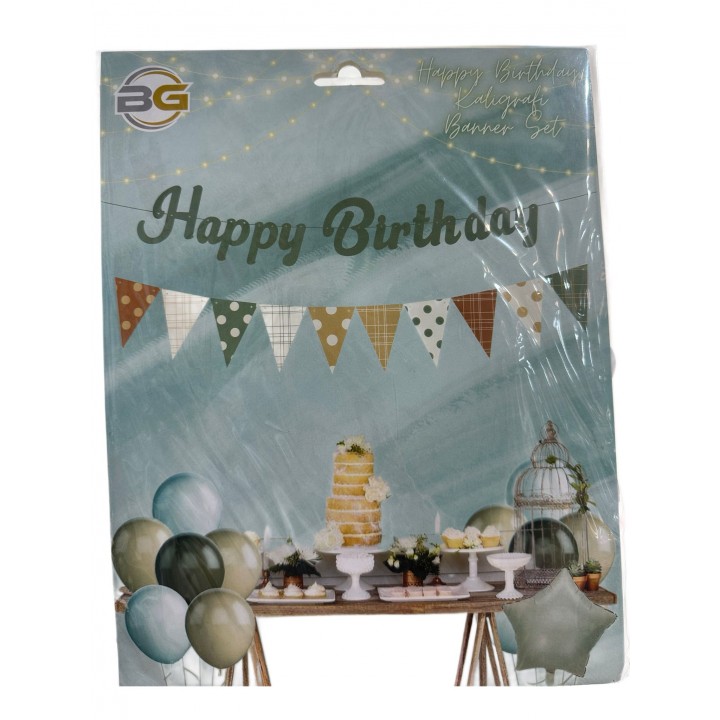 happy birthday kaligrafi banner retro küf yeşili