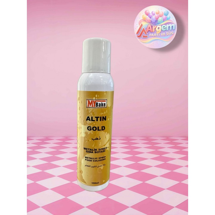 MY BAKE Altın Gold Metalik Sprey Gıda Boyası 150 Ml